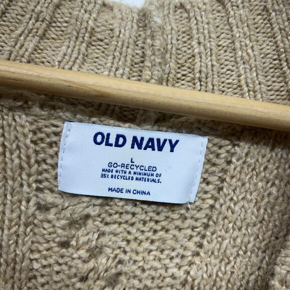 Old Navy Cable Knit Cardigan Sweater Large Tan Button Oversized Cozy Cotton - Picture 5 of 6